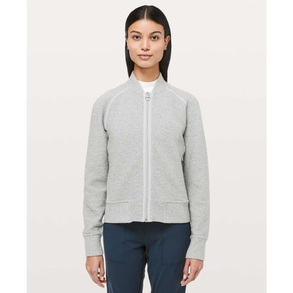 Lululemon Jacket Womens 4 On Repeat Bomber Light Gray Textured Athleisure Casual - Picture 1 of 12